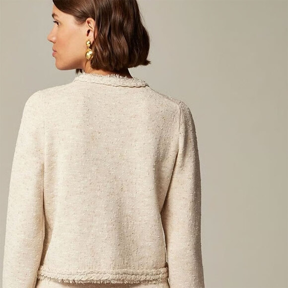 J.CREW Marled Fringe Trim Sweater Lady Cropped Jacket Size L - Picture 3 of 16